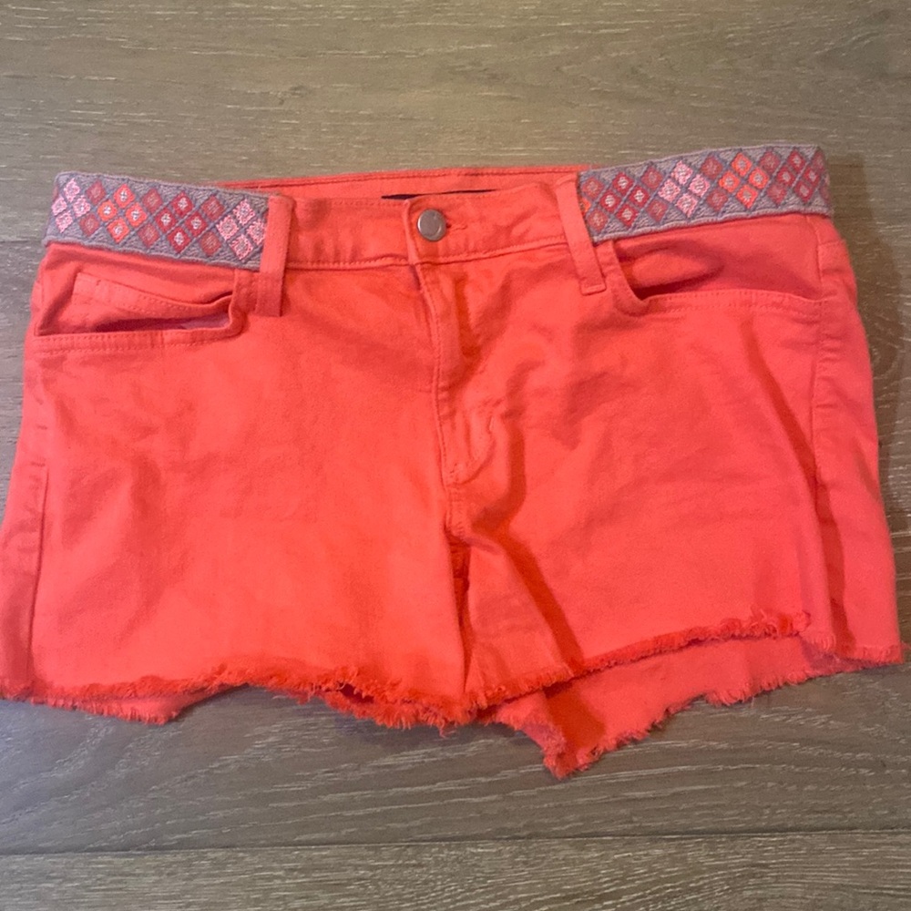 New Joes Jeans Orange Coral Faux Belted Embroidered Shorts Size 30 Medium M